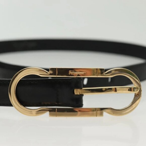 Salvatore Ferragamo Gancini Belt Leather 34.3"" Black Auth 133510 - Picture 7 of 10